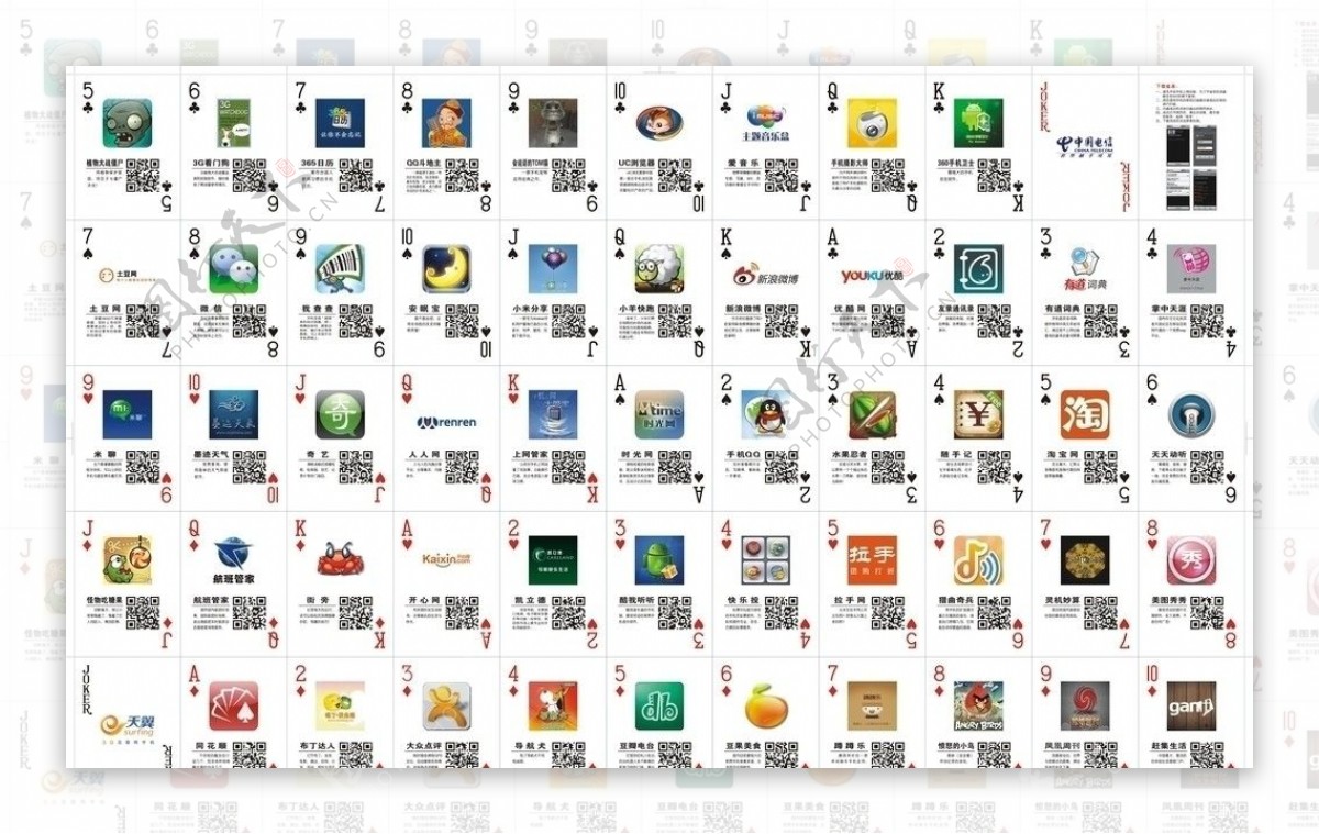 天翼电信扑克牌正背面图片