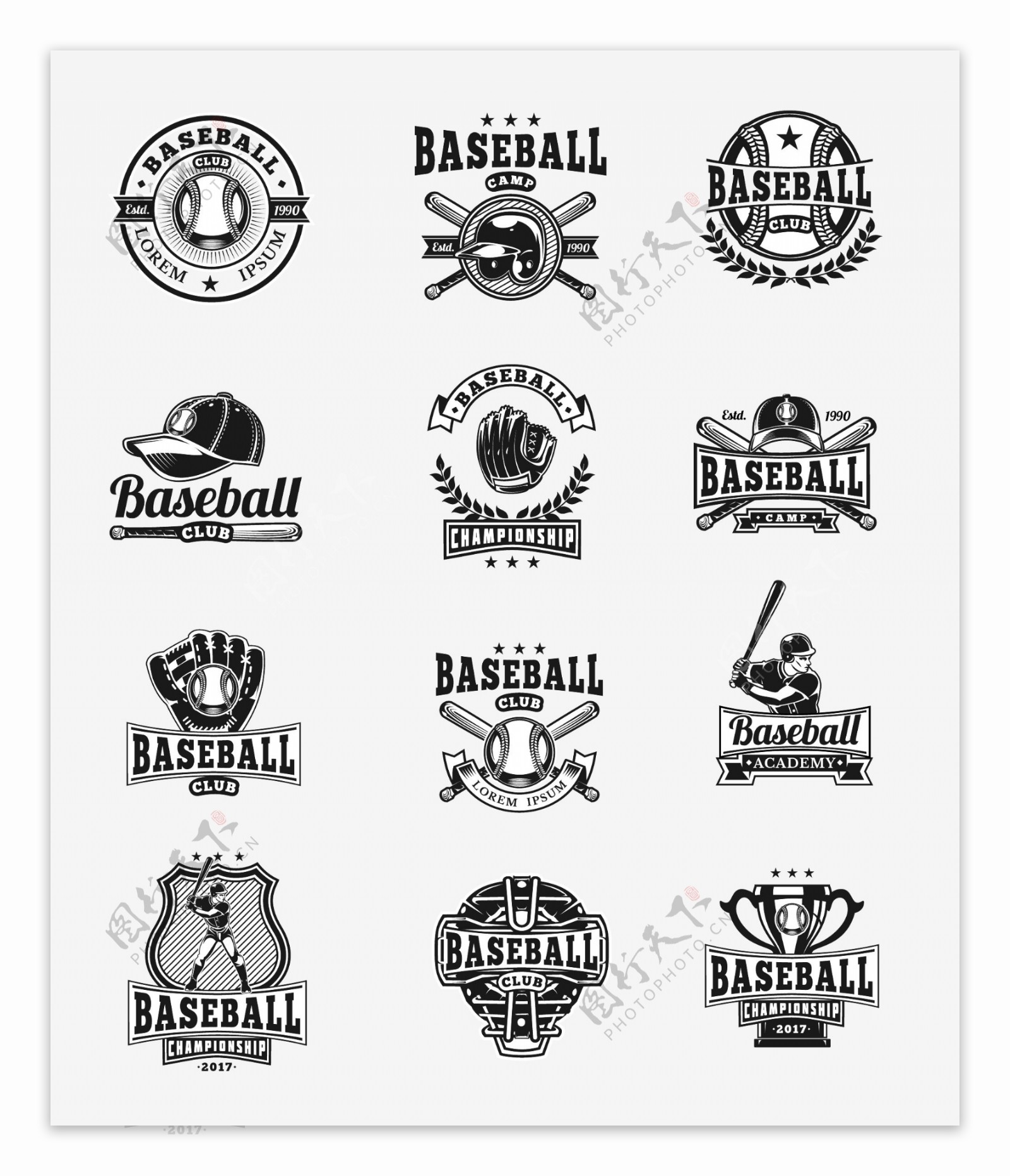 棒球比赛培训俱乐部标志商标