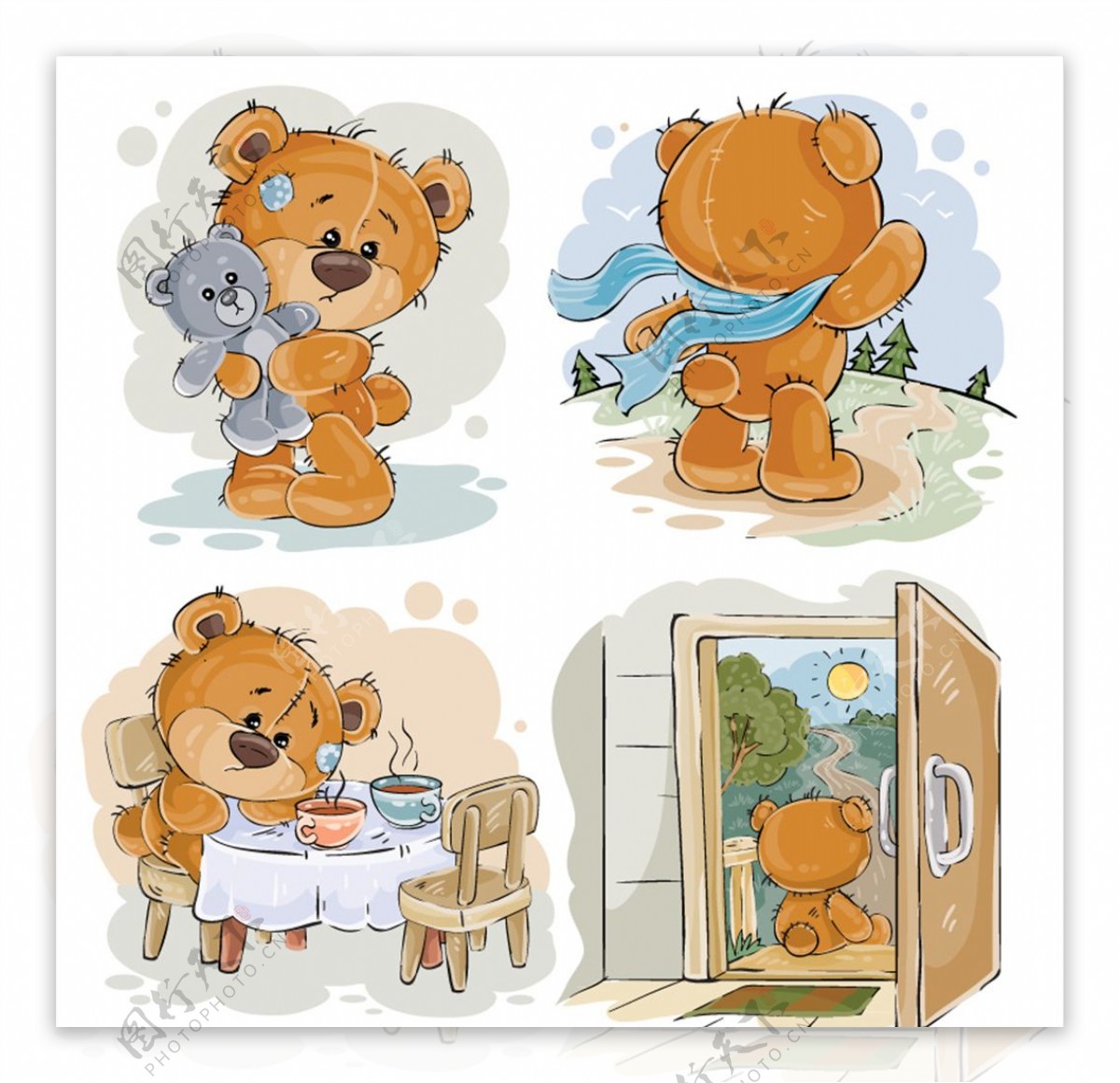 4款彩绘泰迪熊设计矢量素材