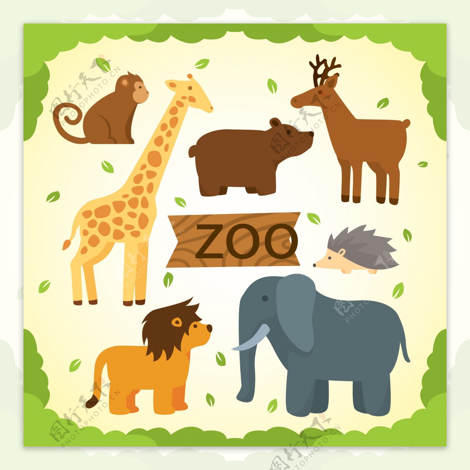 7款卡通动物园动物矢量素材
