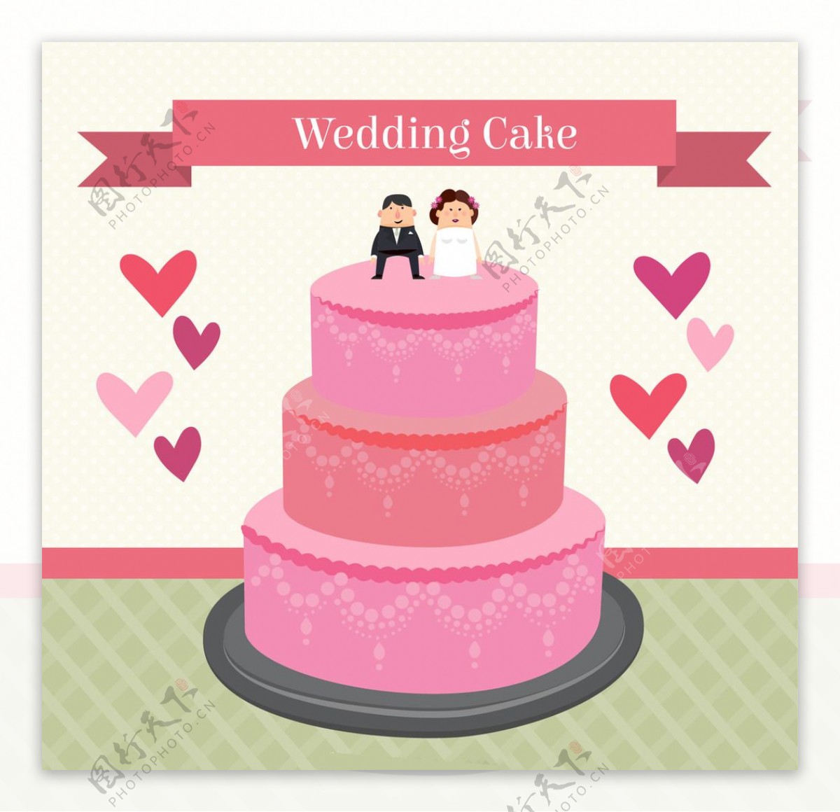 扁粉红色婚礼蛋糕