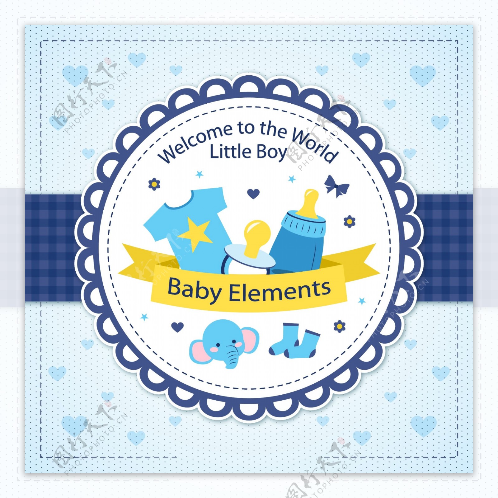 蓝色迎婴卡片设计矢量素材