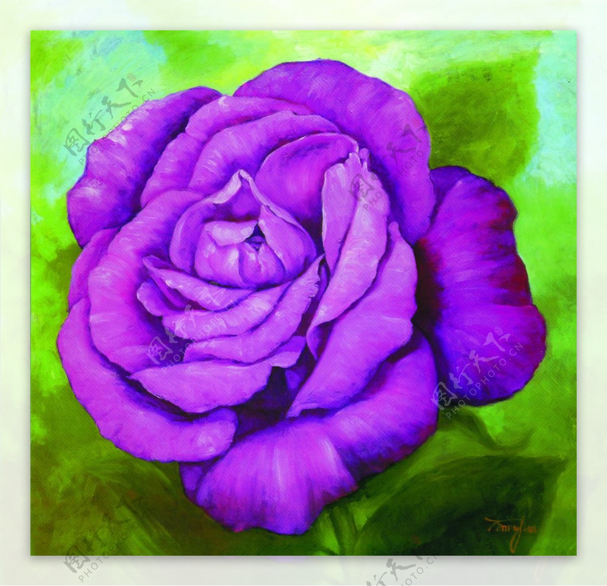 欧美紫色月季花油画装饰画