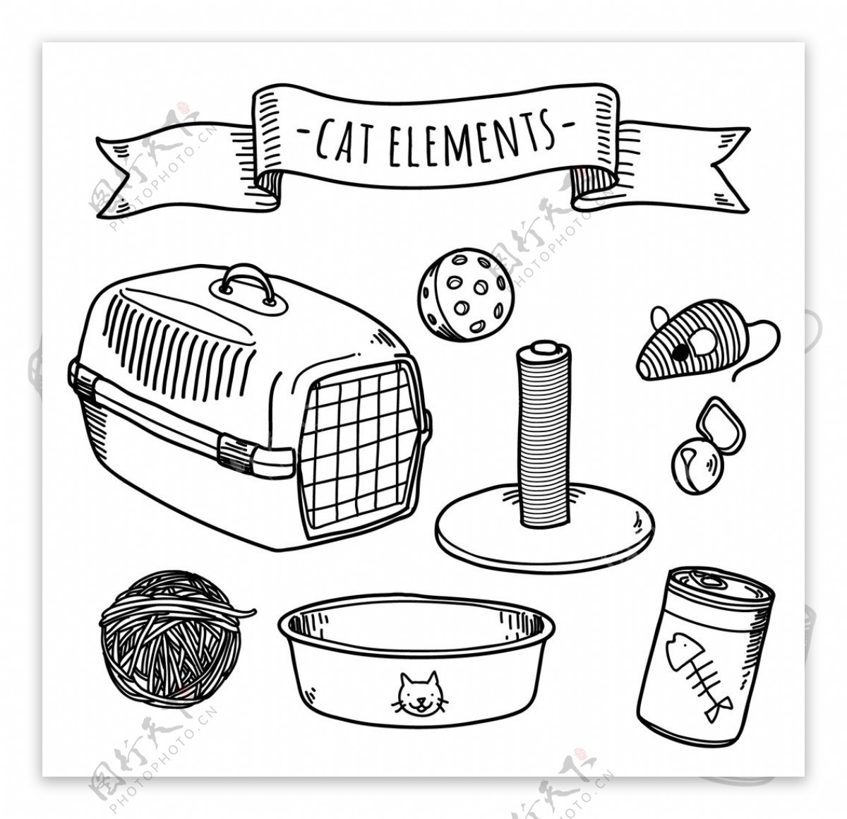 手绘猫的元素集合