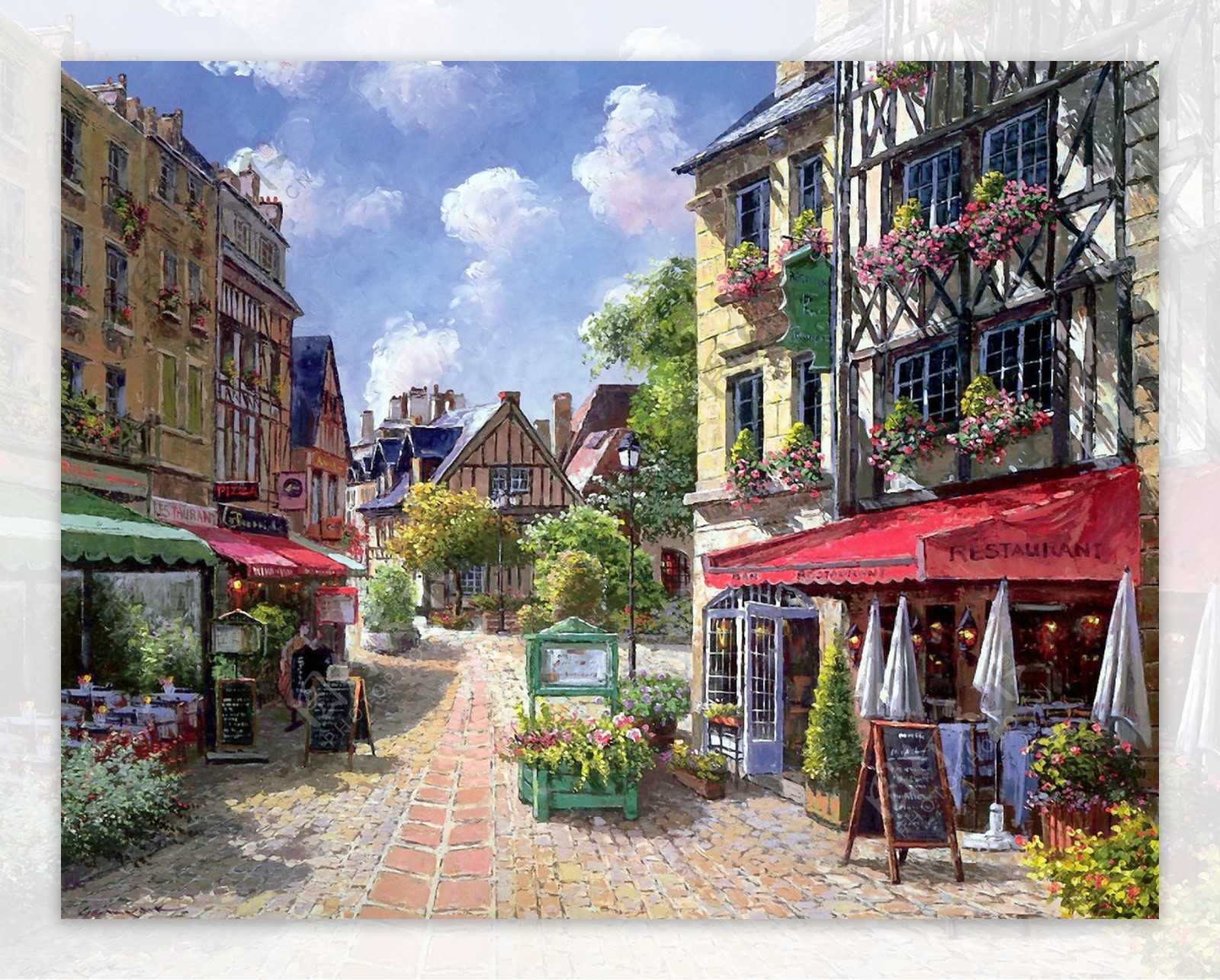 欧洲小镇街景油画