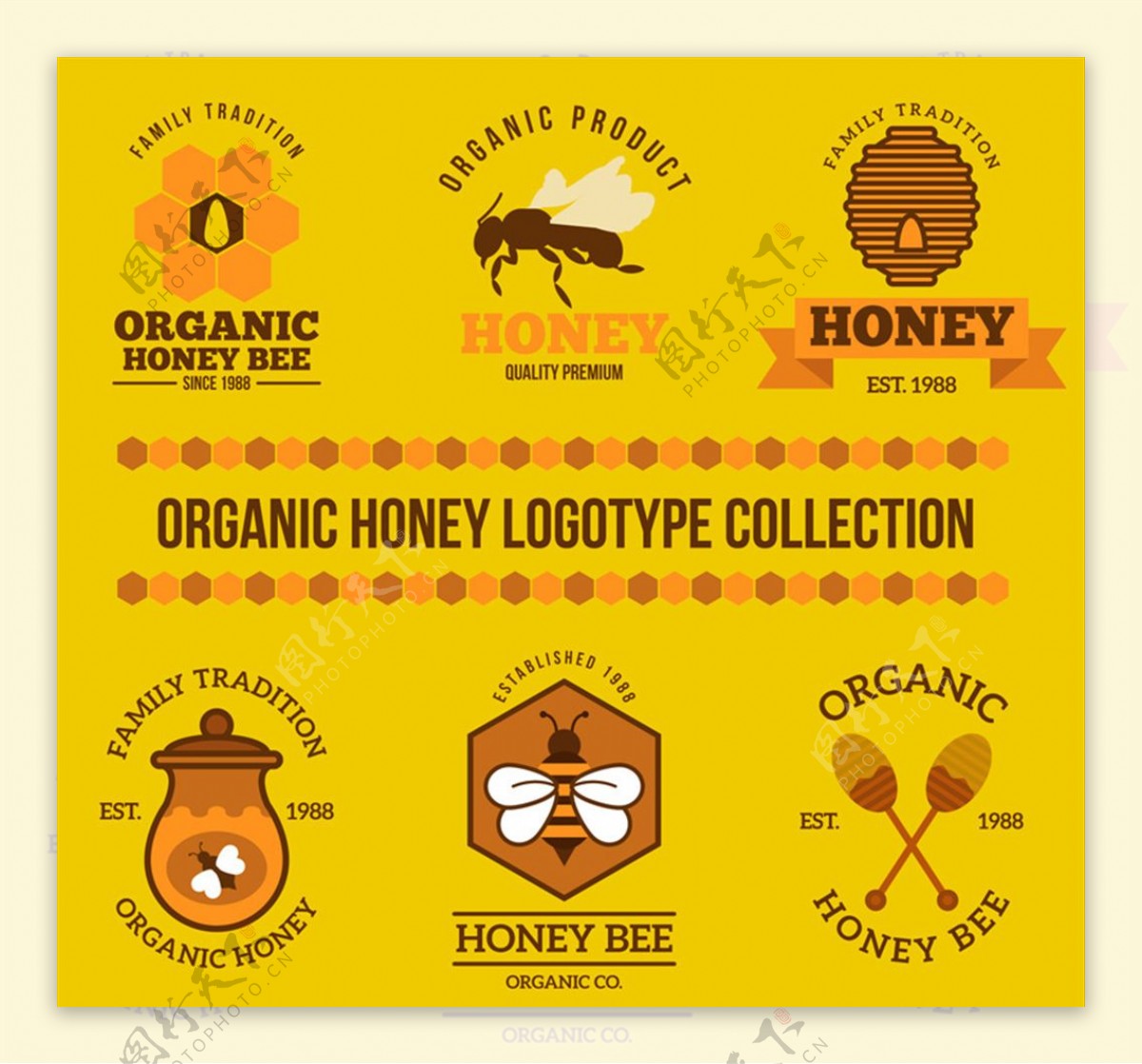 6款精美有机蜂蜜标志矢量素材