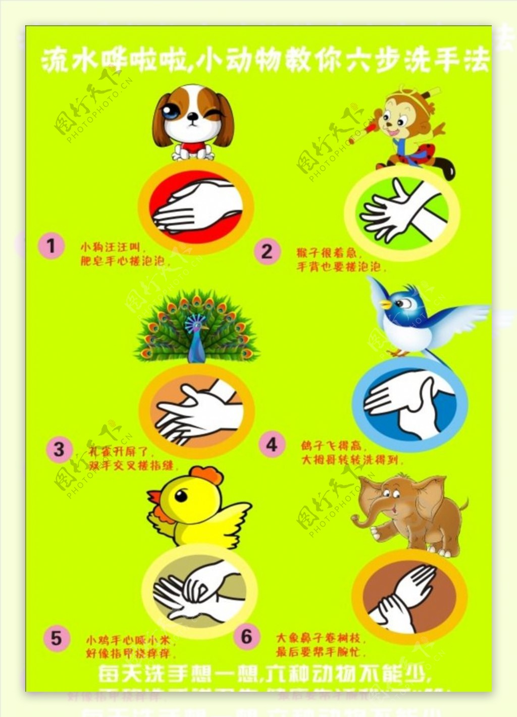 幼儿园小动物六步洗手流程