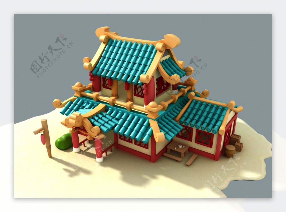 精致古代小楼maya3d模型