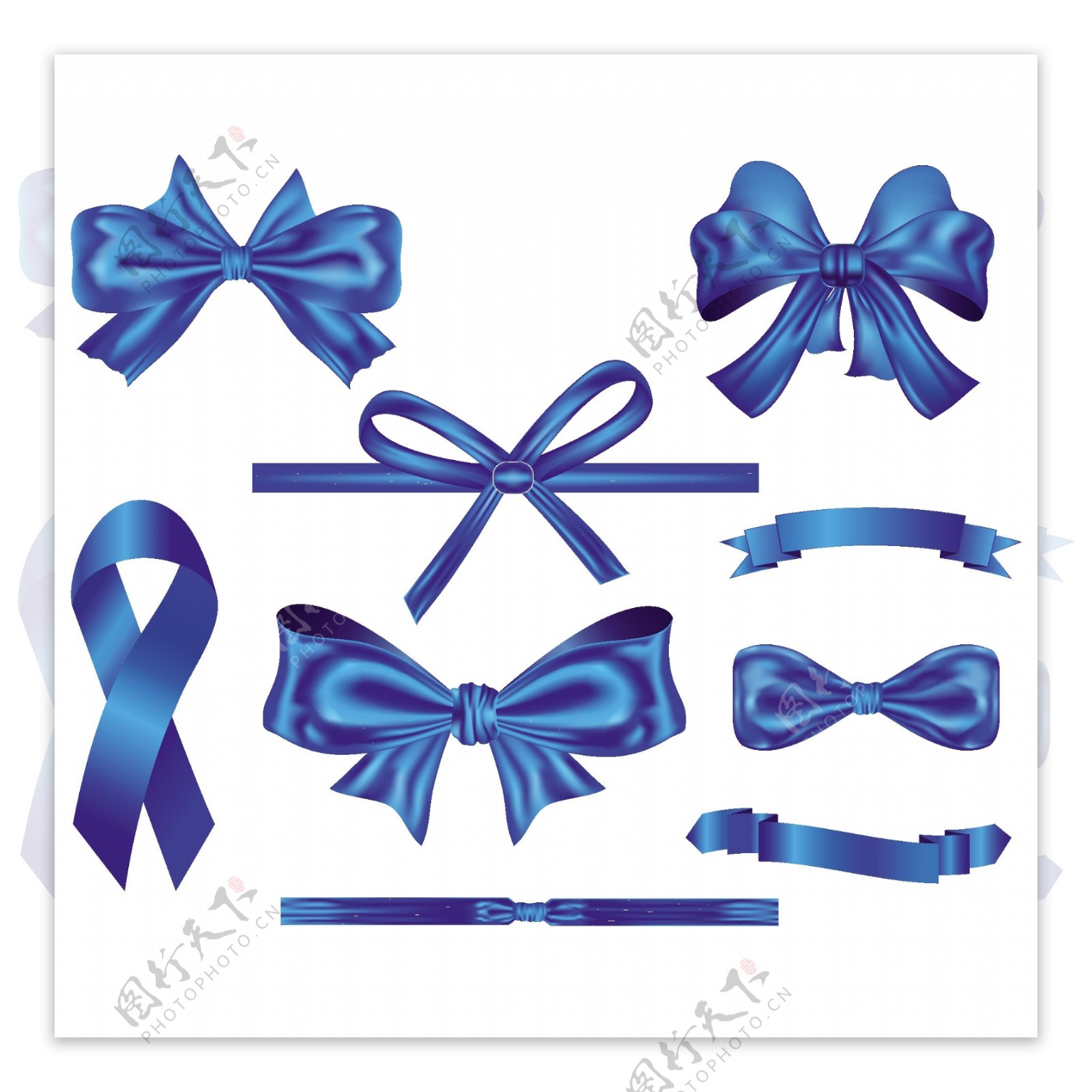 9款蓝色蝴蝶结和丝带矢量素材