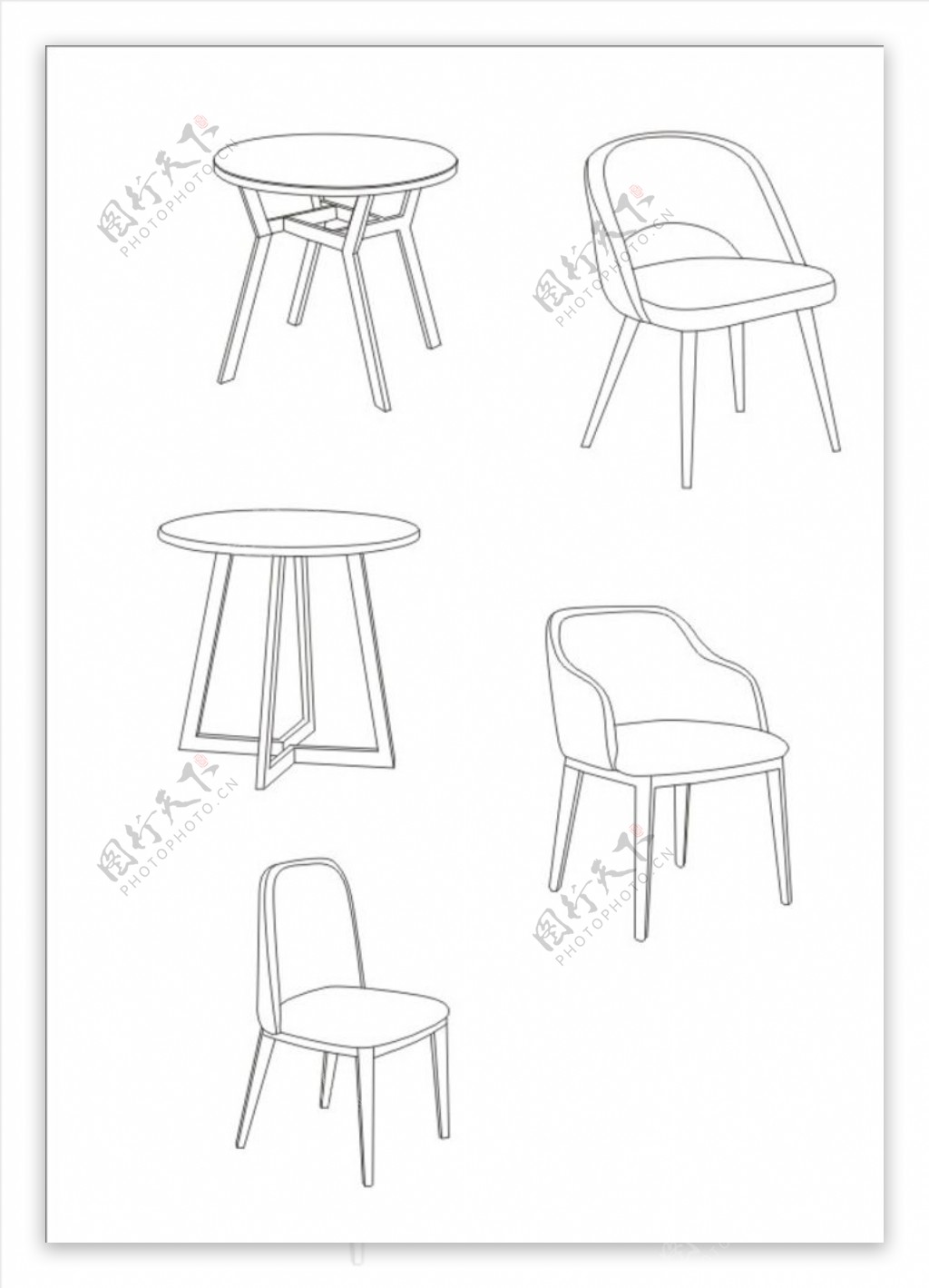 北欧餐台桌椅线描图