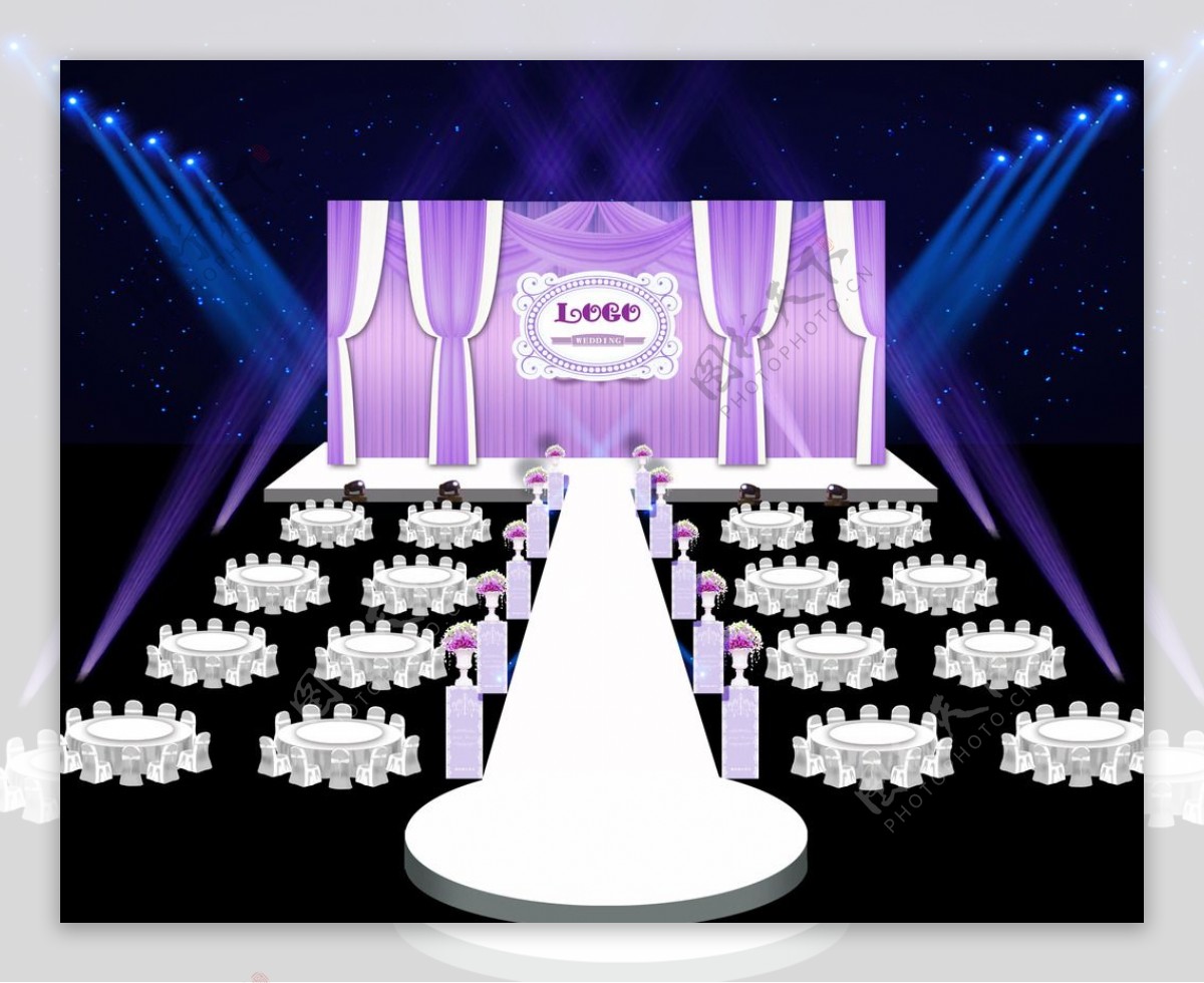 紫色欧式布幔婚礼舞台