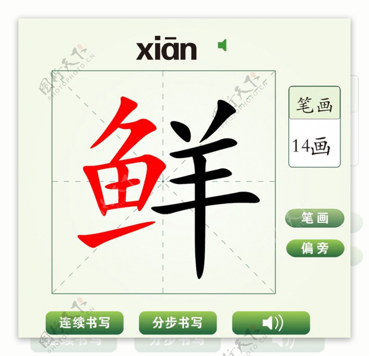 中国汉字鲜字笔画教学动画视频