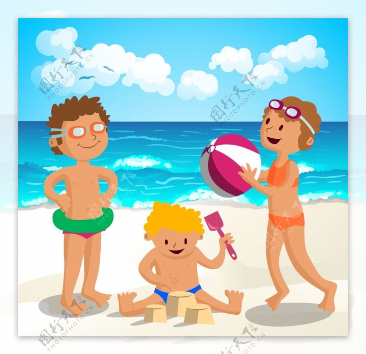 儿童夏日沙滩玩耍