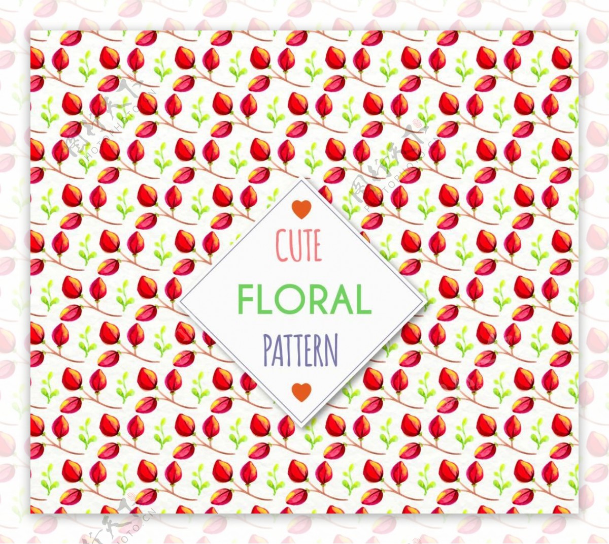 可爱水彩花卉图案模板源文件宣传