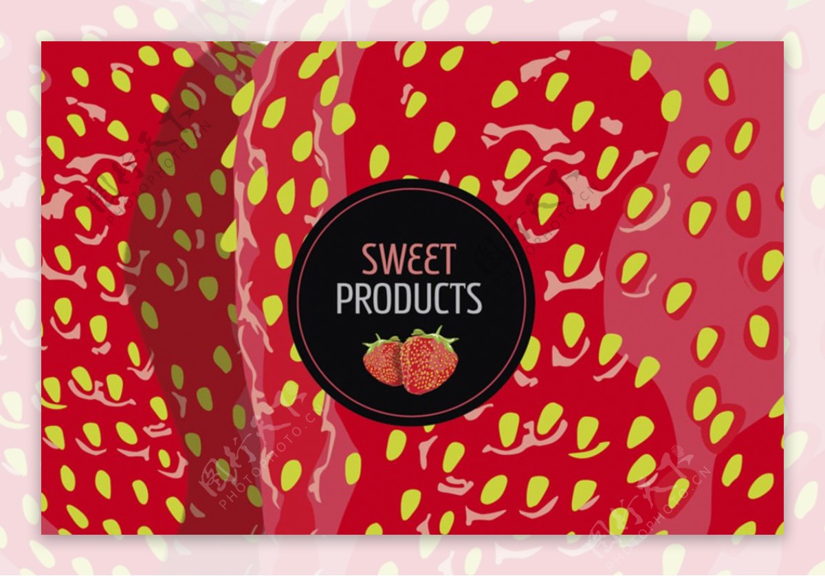 创意草莓表面与标签背景矢量素材