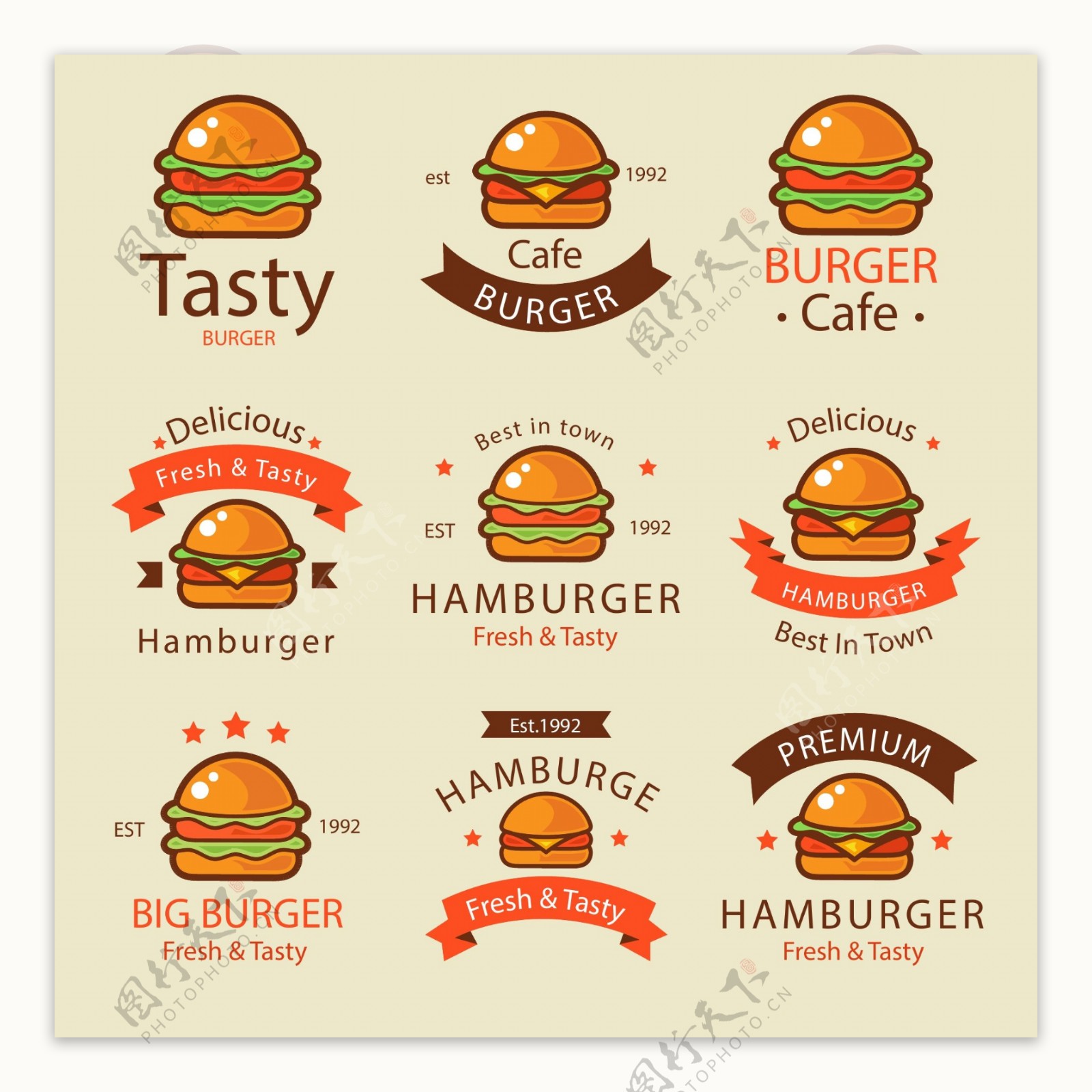 平面彩色汉堡商标