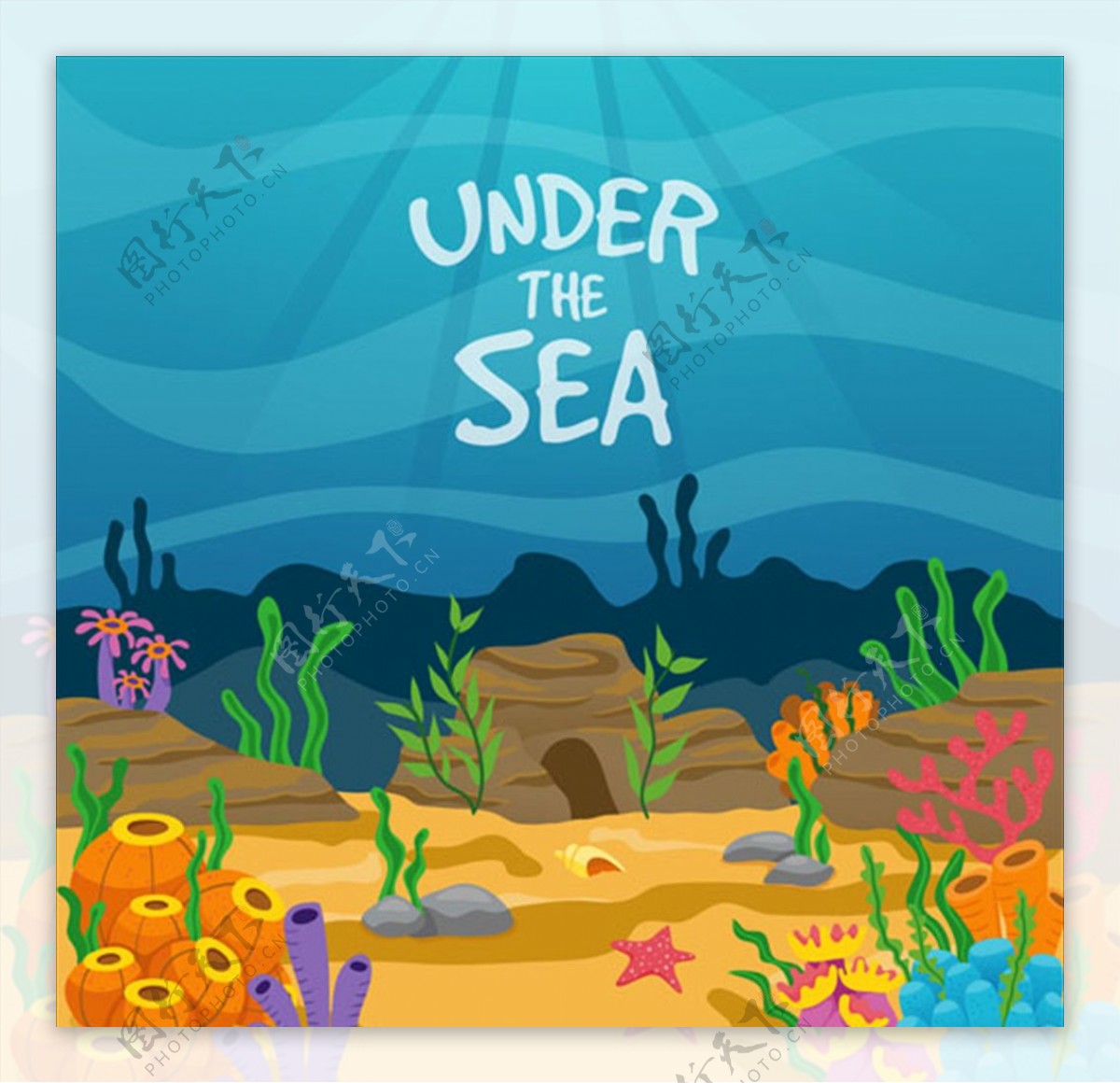 卡通夏日海底世界插图