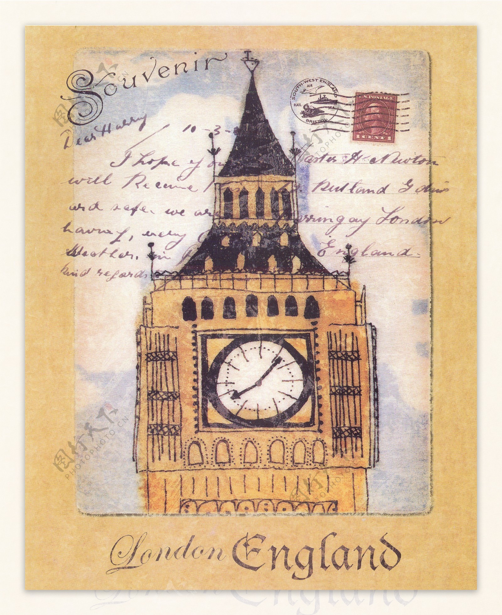 欧美复古无框画伦敦大本钟