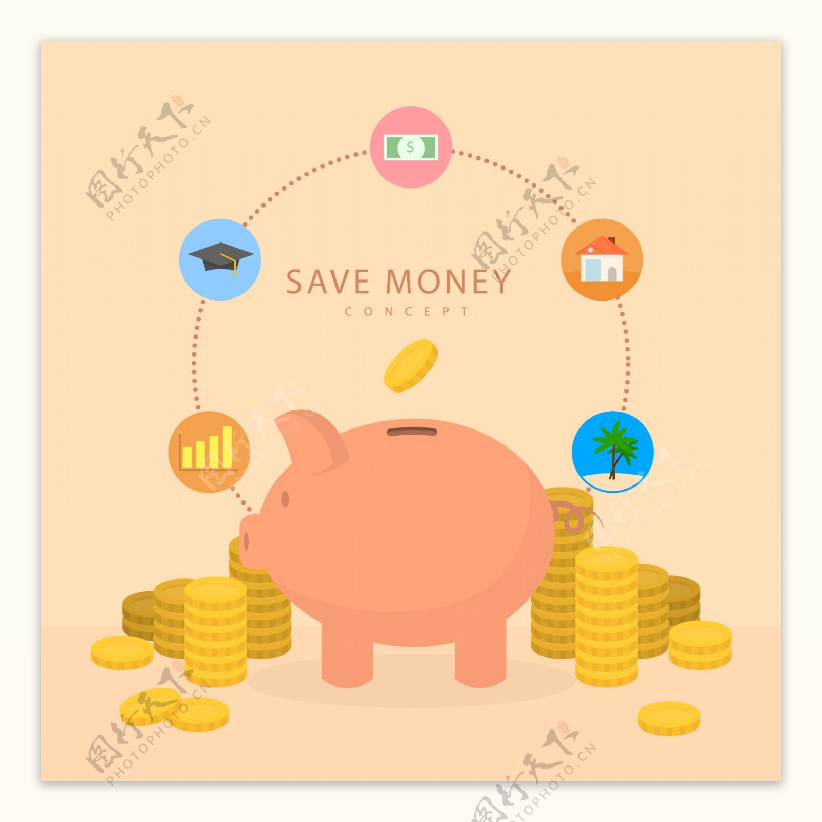 卡通小猪存钱罐信息图