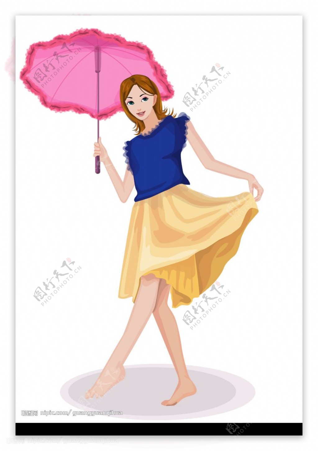小女孩拿着伞向量设计元素图片_ID:377076280-Veer图库