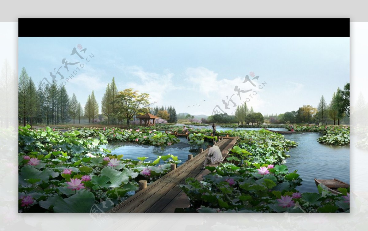 池塘景观设计效果图psd源文件