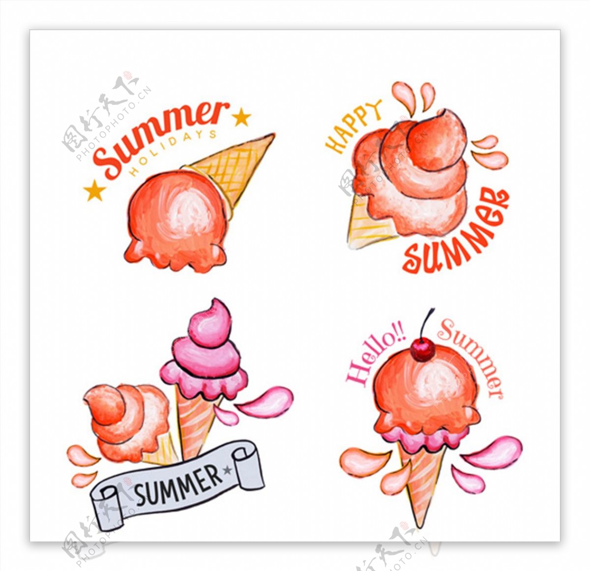 手绘水彩夏季冰淇淋