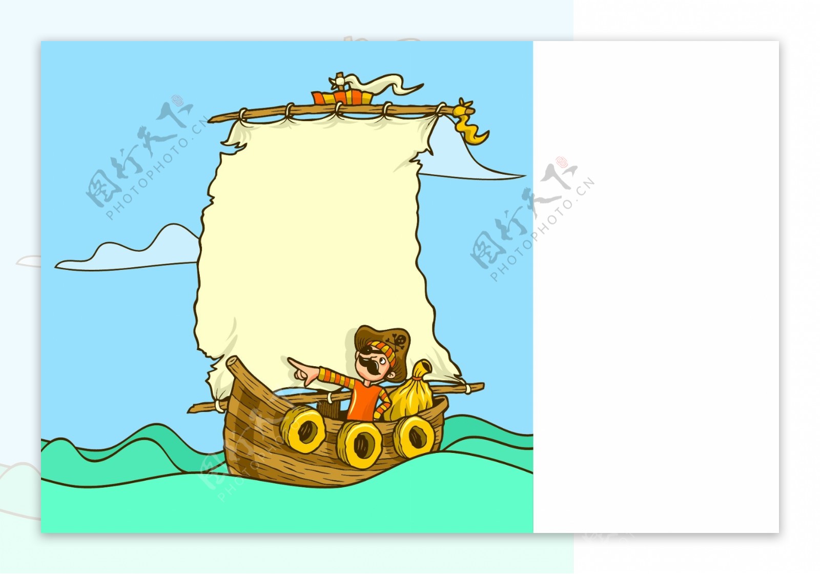 卡通海盗船长和他的海盗船