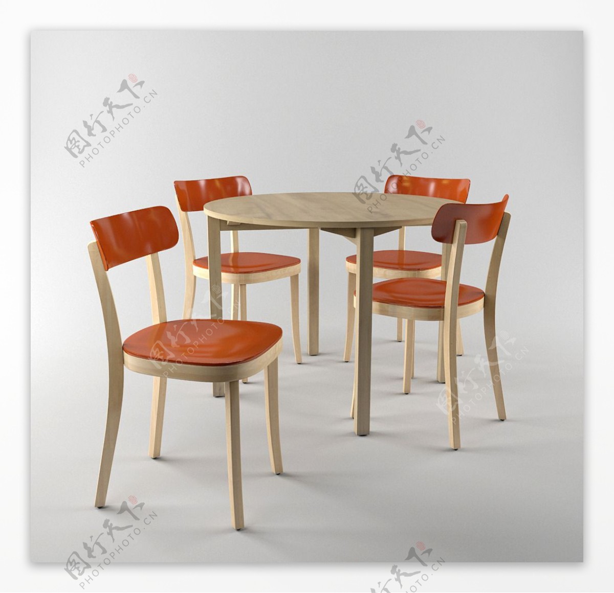 实木圆桌时尚橙红色椅子