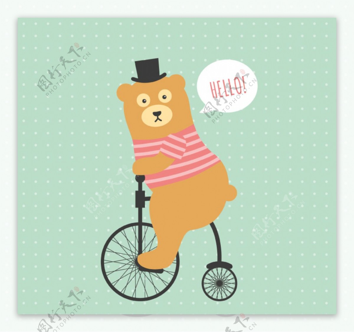 骑大小轮自行车的熊