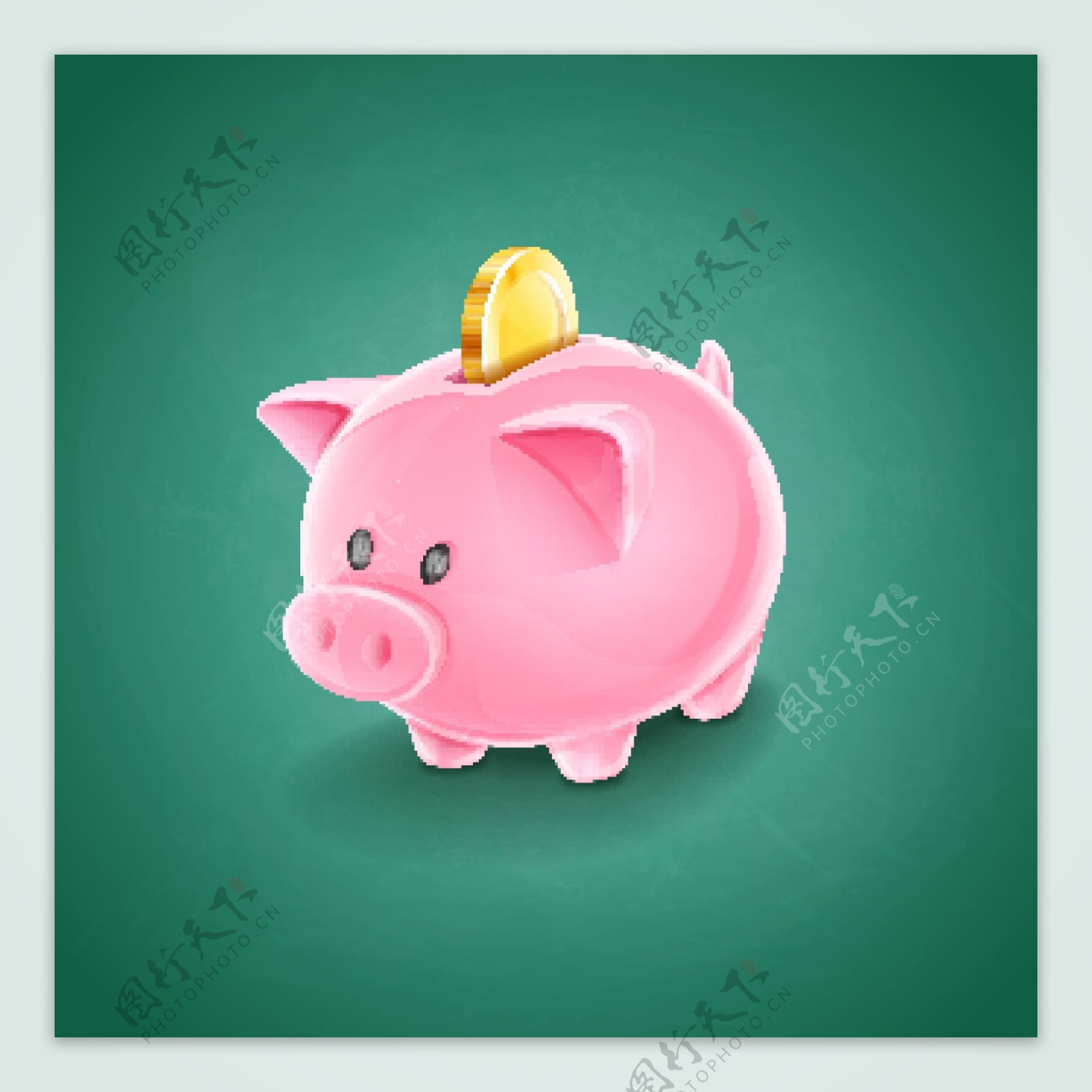 粉色小猪存钱罐里的金币矢量