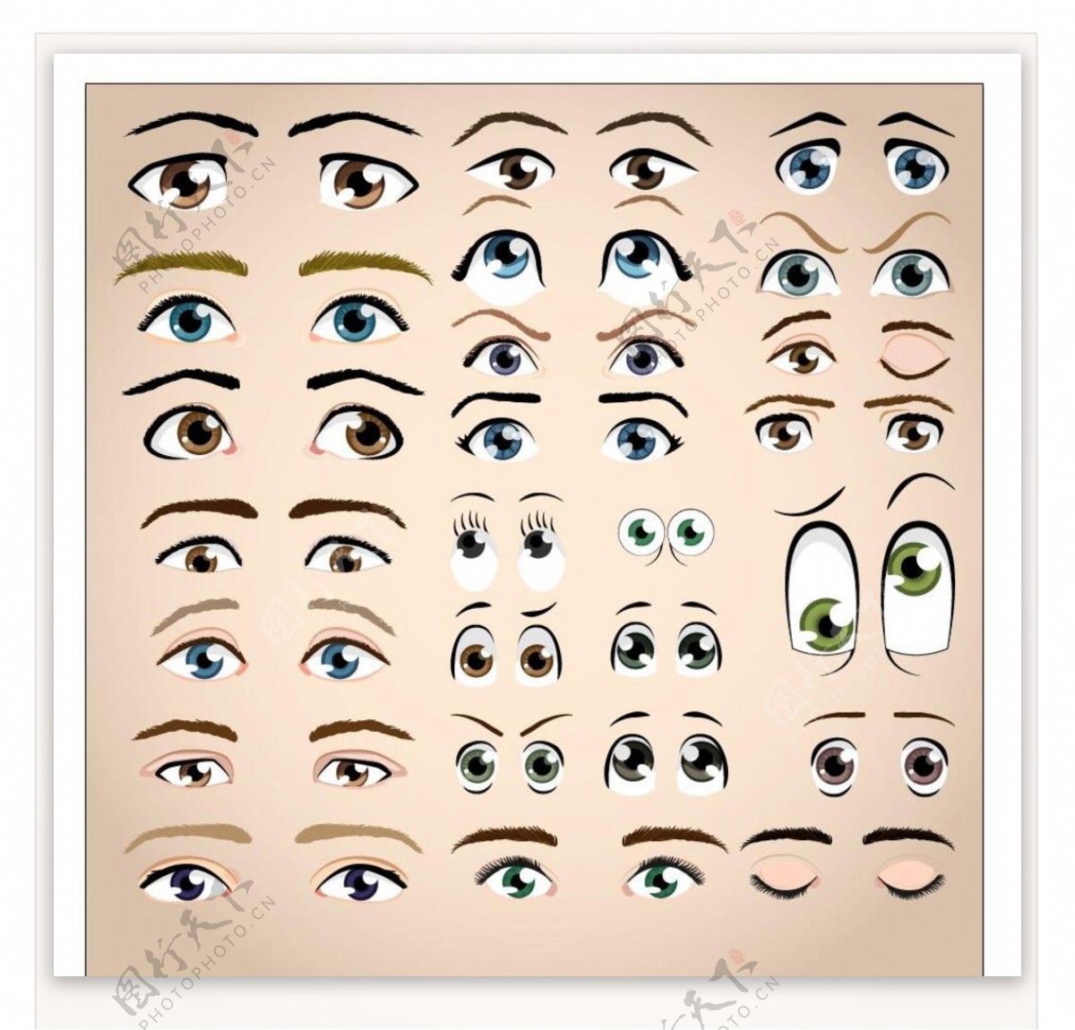 矢量人物的眼睛和眉毛的集合图片素材免费下载 - 觅知网