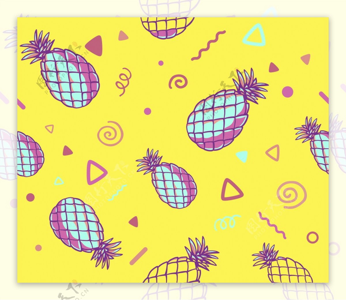 黄色背景上的菠萝花纹矢量素材