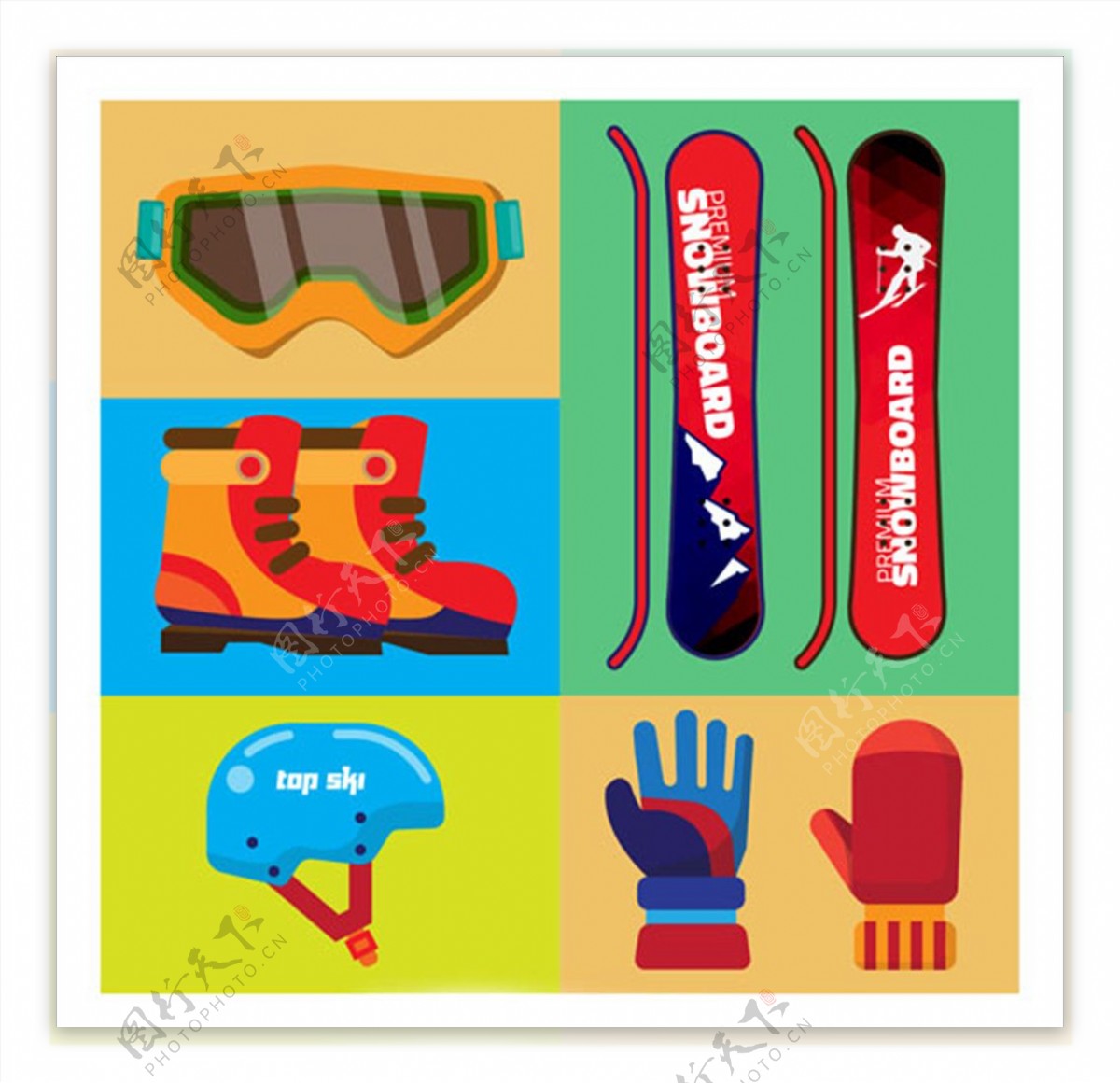 多彩平面滑雪运动用品配件