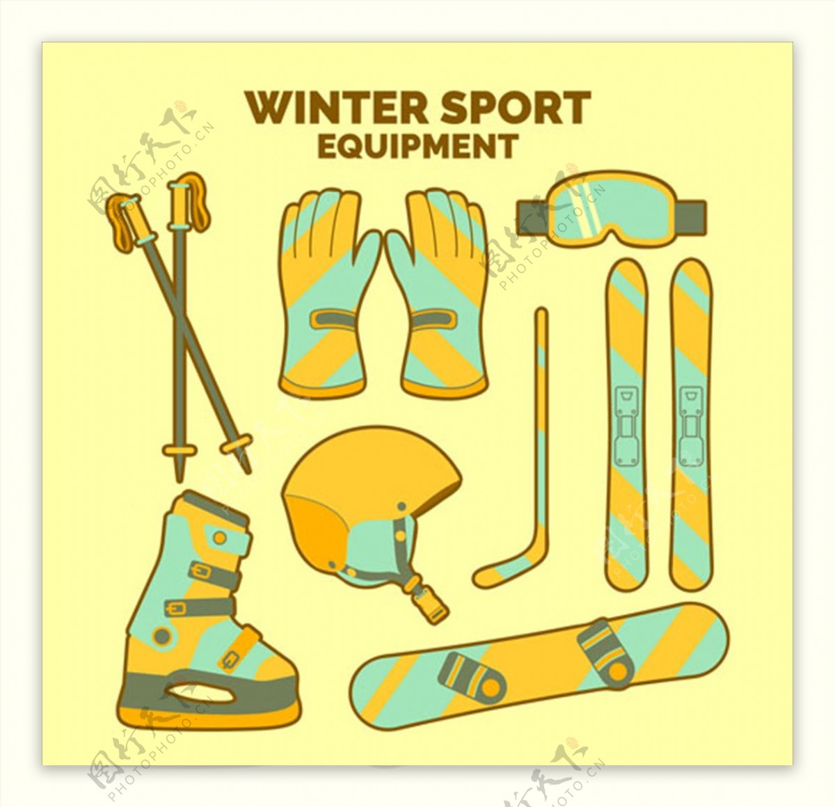 复古风滑雪运动配件用品元素