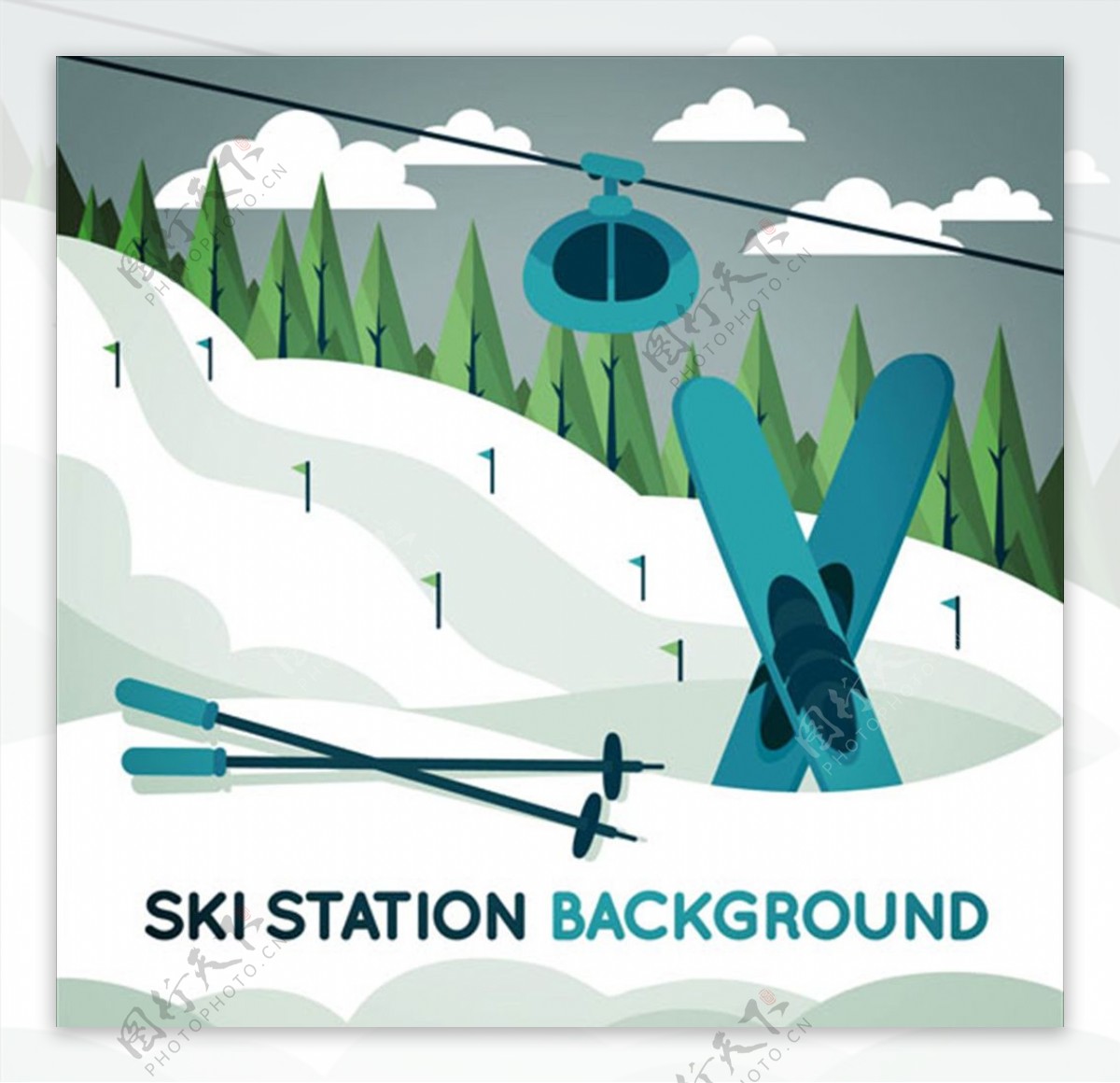卡通滑雪场培训运动广告海报