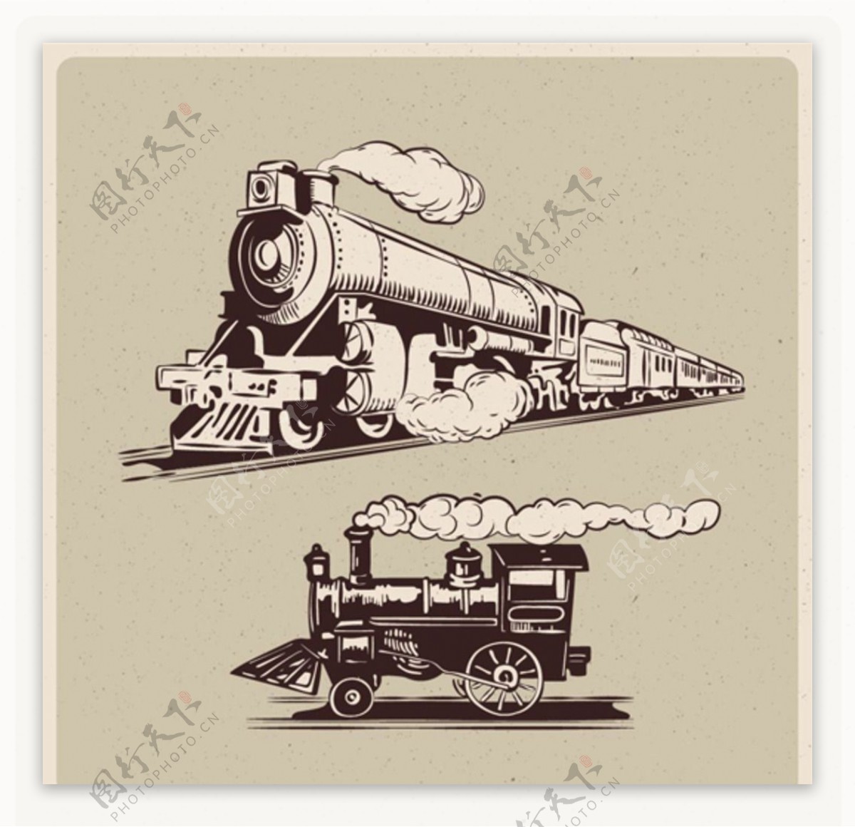 两款老式蒸气火车插图