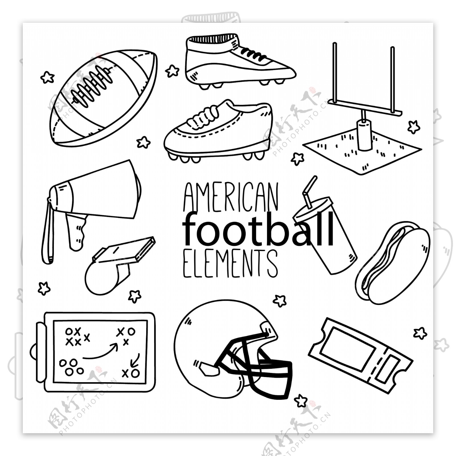手绘橄榄球运动设计元素