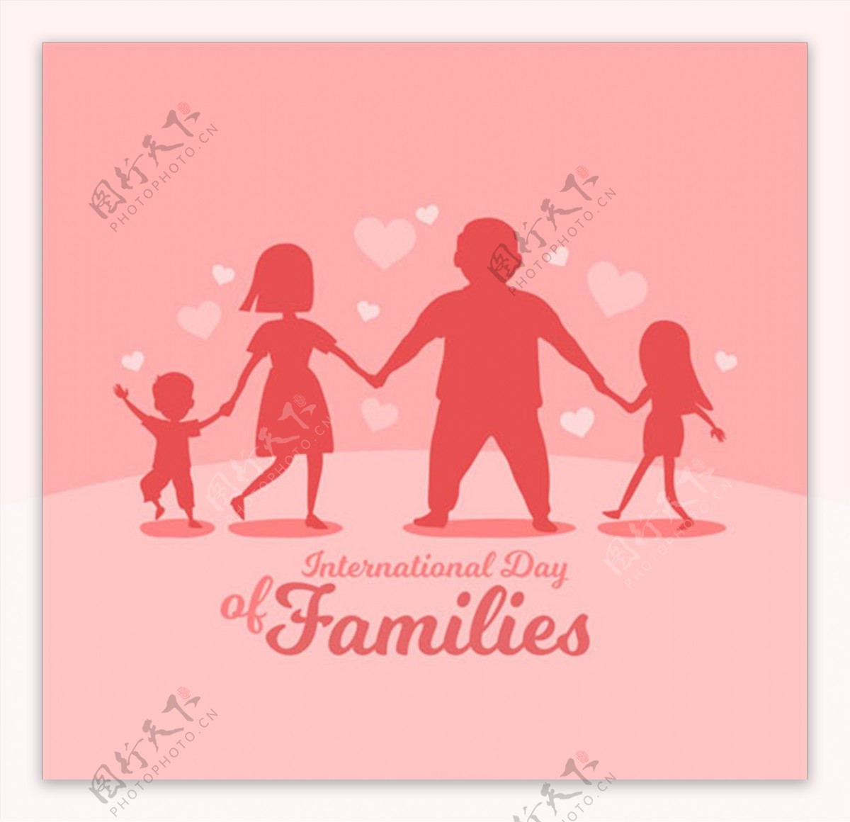 幸福二胎家庭剪影轮廓海报