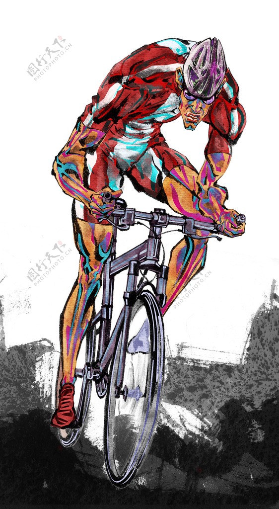 手绘人物自行车运动员