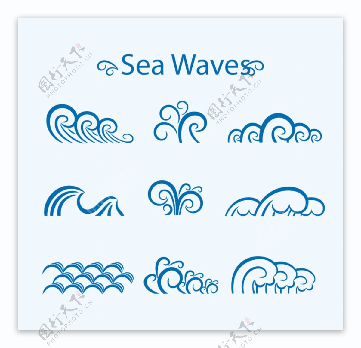 9款蓝色海浪设计矢量素材