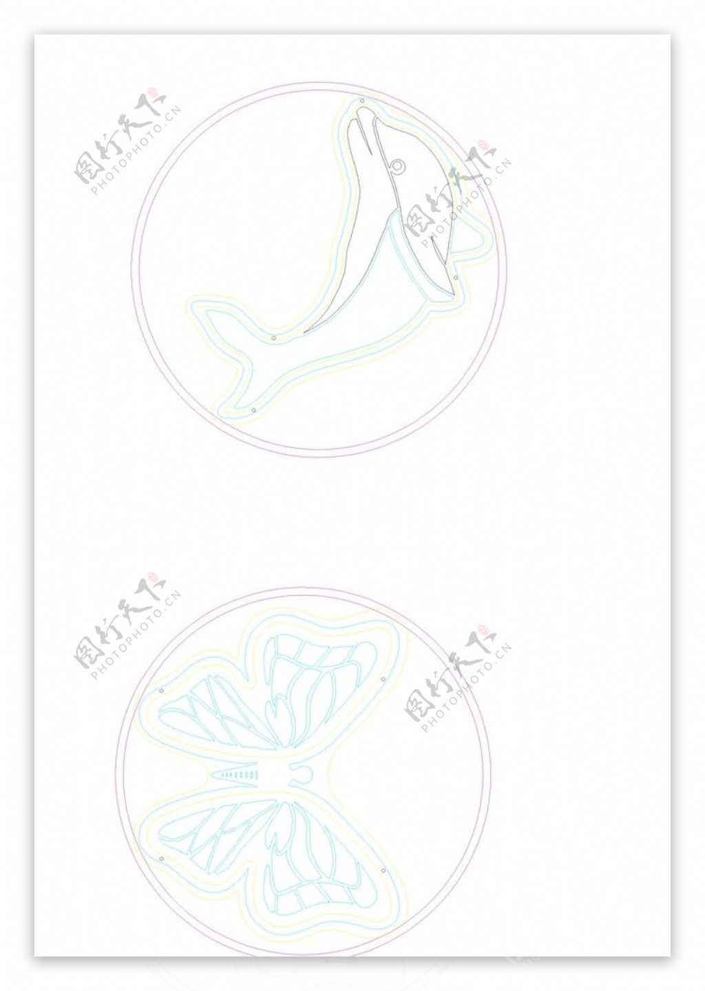 蝴蝶海豚双层图案雕刻
