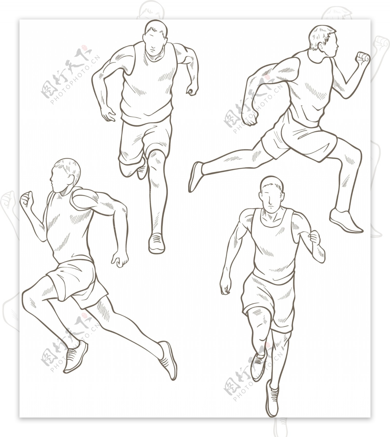手绘男运动员跑步姿势