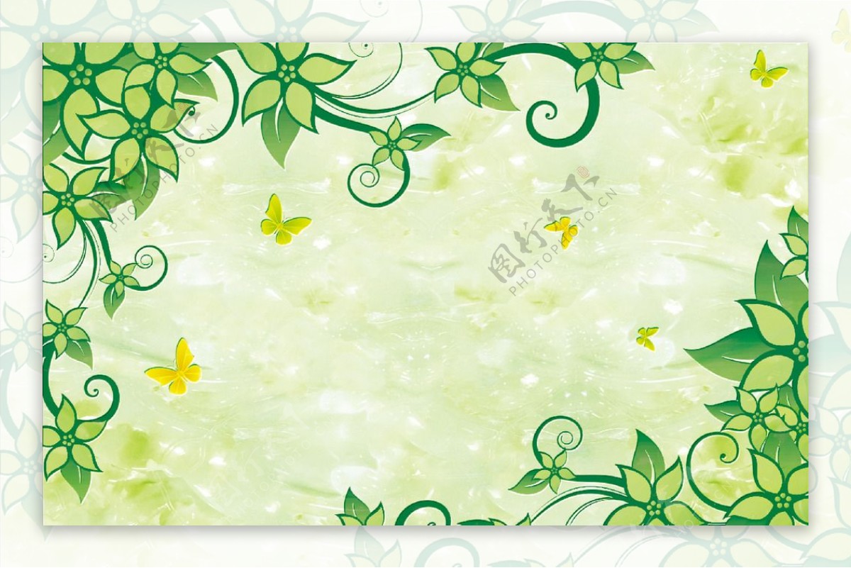 清新绿色欧式花纹背景墙