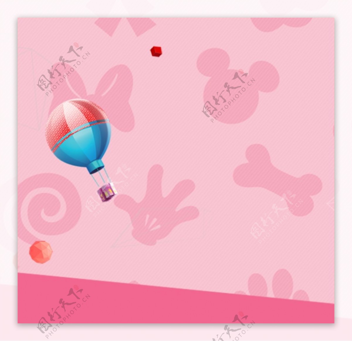卡通可爱粉色主图背景热气球