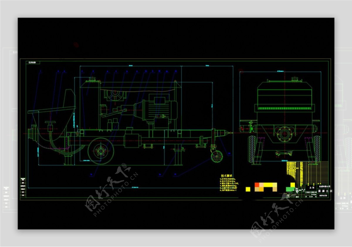混凝土泵车总图CAD机械图纸