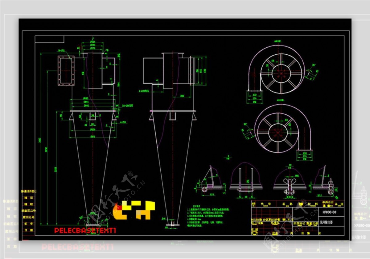 旋风除尘器CAD机械图纸