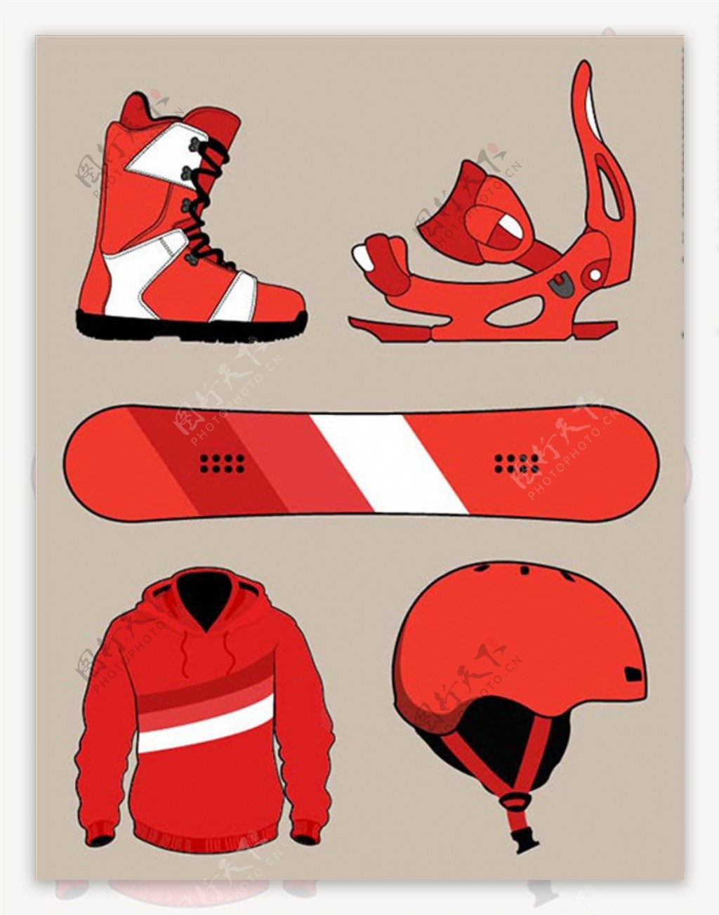 卡通红色滑雪配件元素