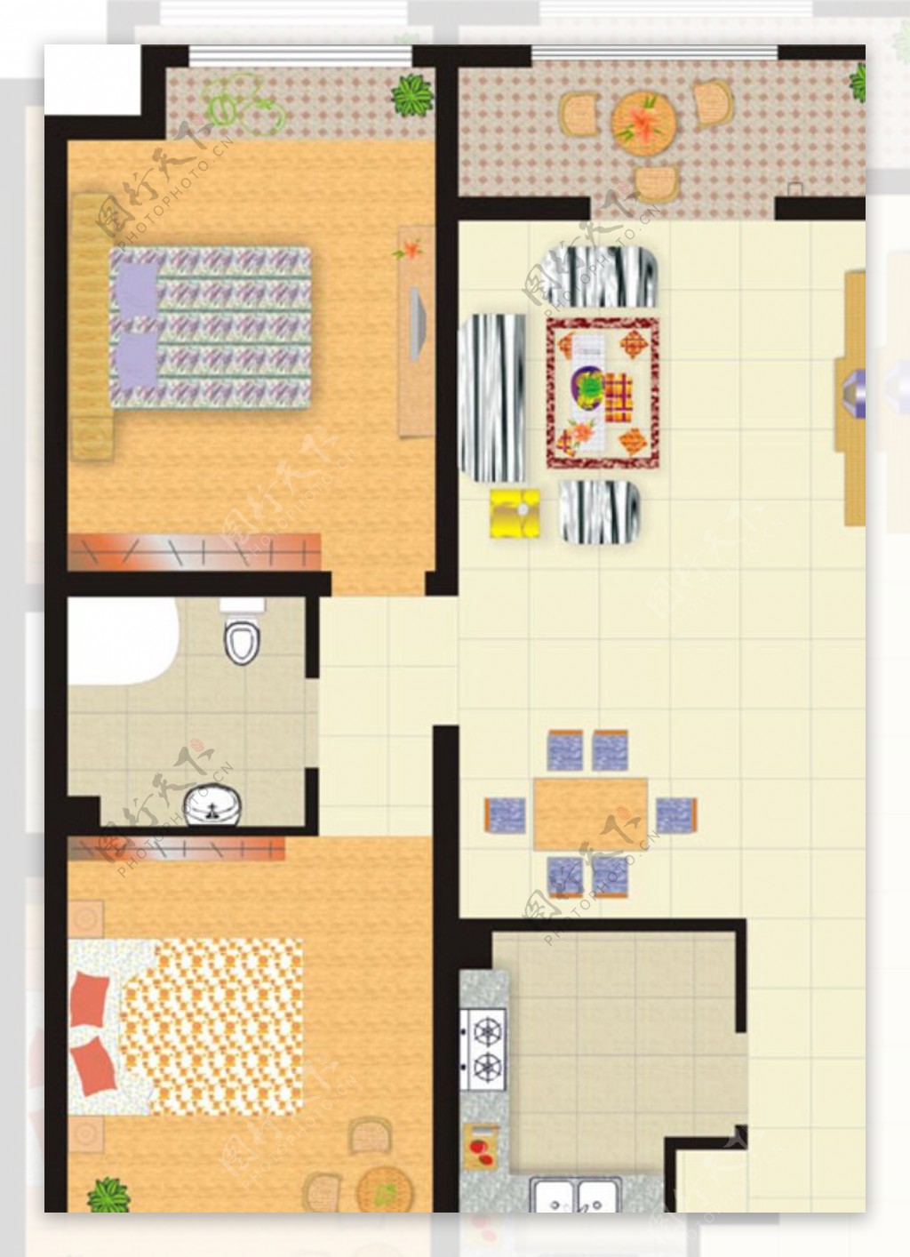 二室一厅家装平面图