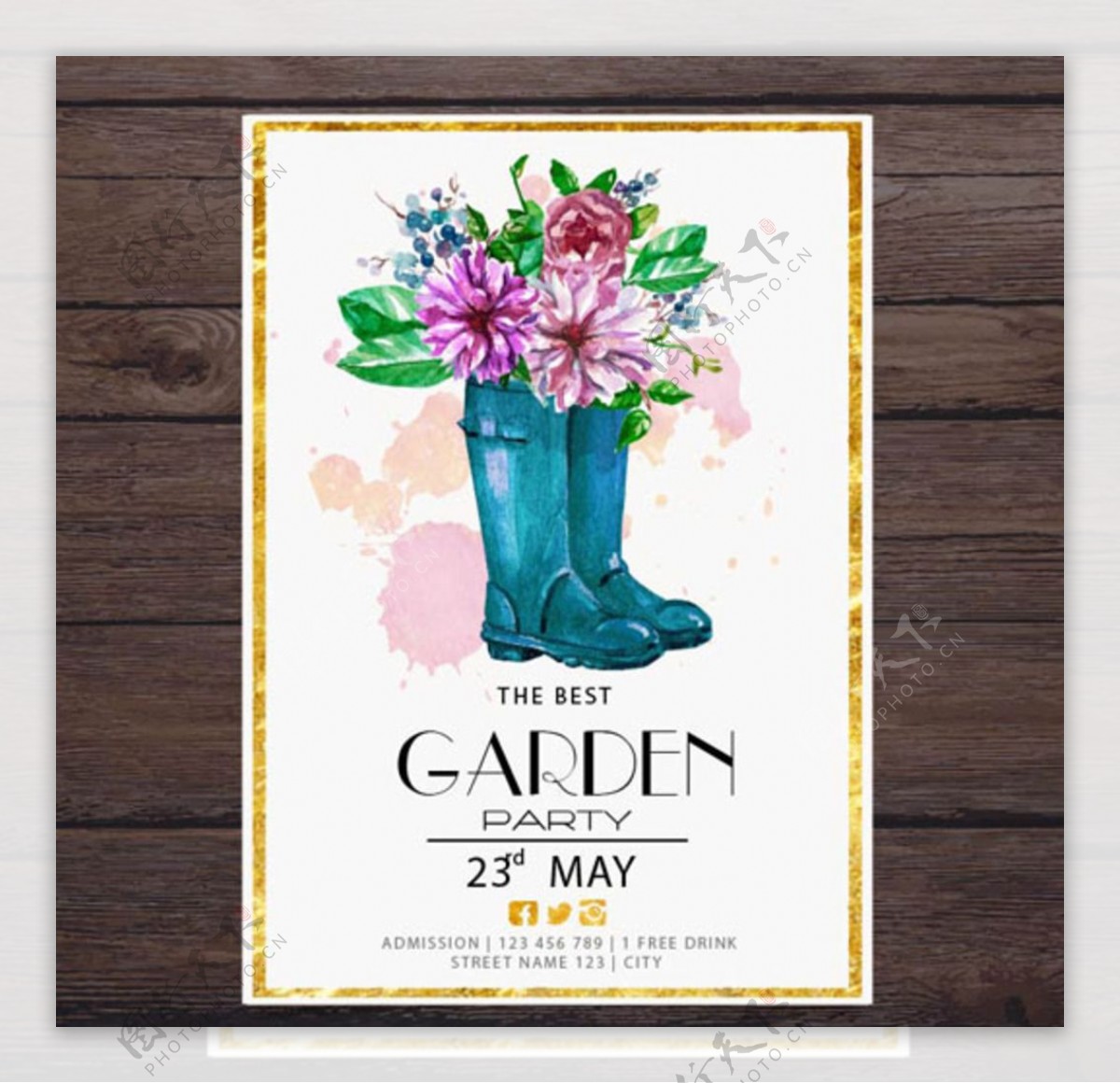 水彩春季水鞋花卉派对海报