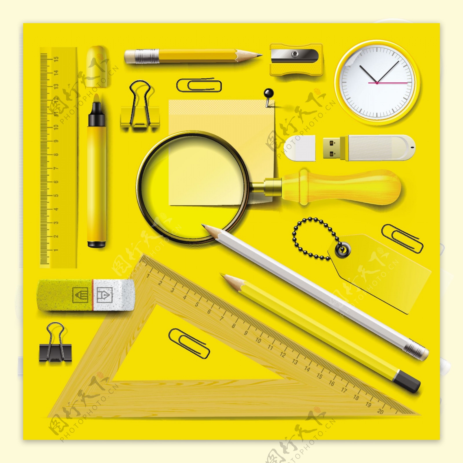 黄色学习工具桌面矢量素材